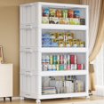 thumbnail image 1 of Broview 560QT Plastic Stackable Storage Bins with Lid, Extra Large Folding Closet Organizers, Storage Drawers with 4x Wheels, Collapsible Cabinets for Closet Clothes Organization, 4Pack White, V60, 1 of 7