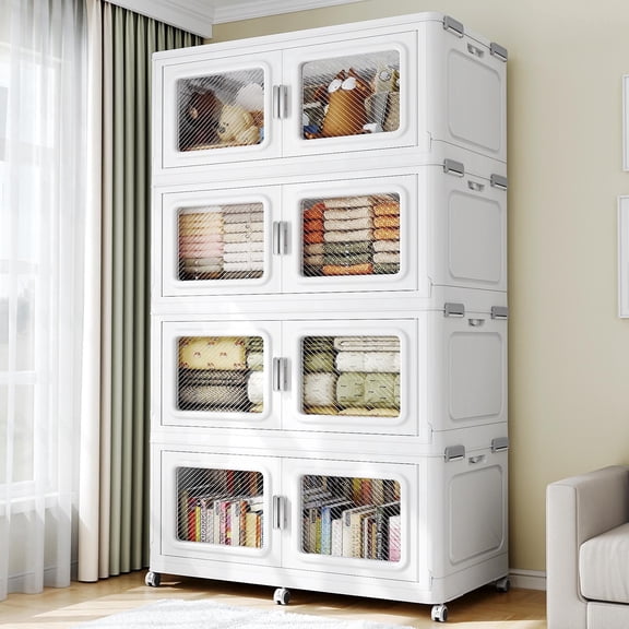 Broview 880 Qt Stackable Storage Bins with Lids , 220gal Extra Large Plastic Storage Drawers, Collapsable Storage Organizer with Front Opening Door, Closet Organizers and Storage 6 Wheels 4Lid