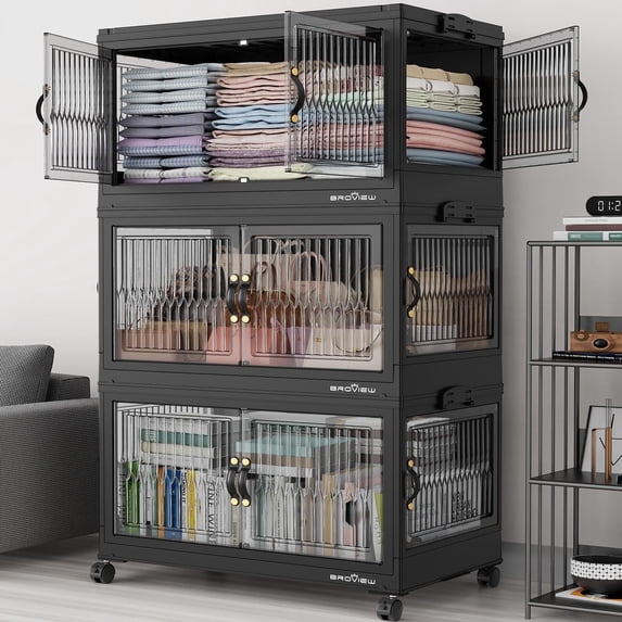 Broview 90Gal Stackable Storage Bins with 3x Lids, Front and Side Open ...