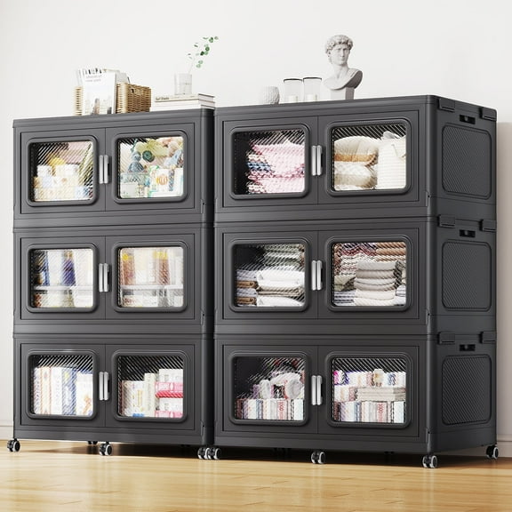 Broview 330 Gal Extra Large Stackable Storage Bins with Lids & Wheels - 1250 L - 1320Qt- Open Front Door for Home, Office, Clothes, Toys, Black