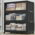thumbnail image 1 of Broview 175Gal Plastic Stackable Storage Bins with Lid, 700QT Extra Large Containers With Drawers, Folding Closets with 6x Wheels, Collapsible Cabinets Organizers for Home Office, 3Pack Black, V60, 1 of 8