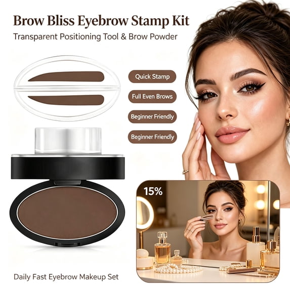 Brow Bliss Eyebrow Stamp Kit - with Transparent Positioning Tool & Brow Powder, Quick Stamp Creates Full Even Brows, Easy Makeup for Beginner Friendly Daily Fast Eyebrow Makeup Set