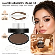 Brow Bliss Eyebrow Stamp Kit - with Transparent Positioning Tool & Brow Powder, Quick Stamp Creates Full Even Brows, Easy Makeup for Beginner Friendly Daily Fast Eyebrow Makeup Set