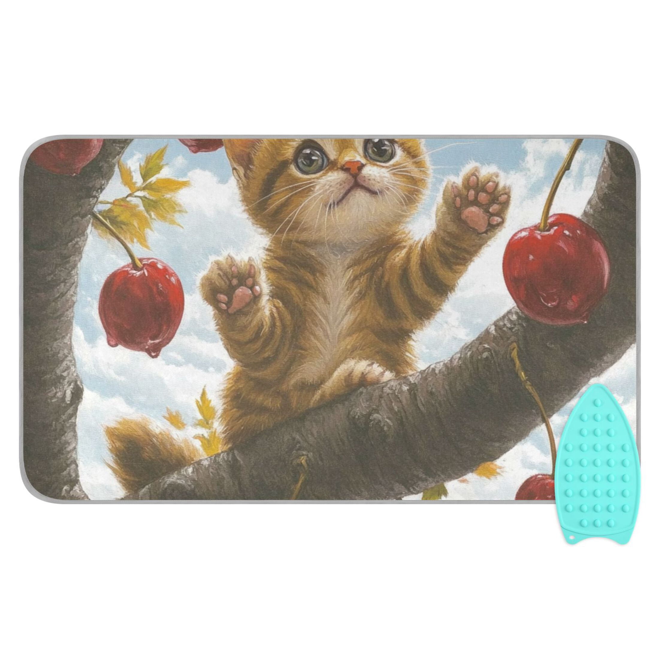 Brow Cat in Cherry Tree Ironing Mat Blanket for Table Top Travel Portable Ironing Board Pad 47.2x27.6 Inch