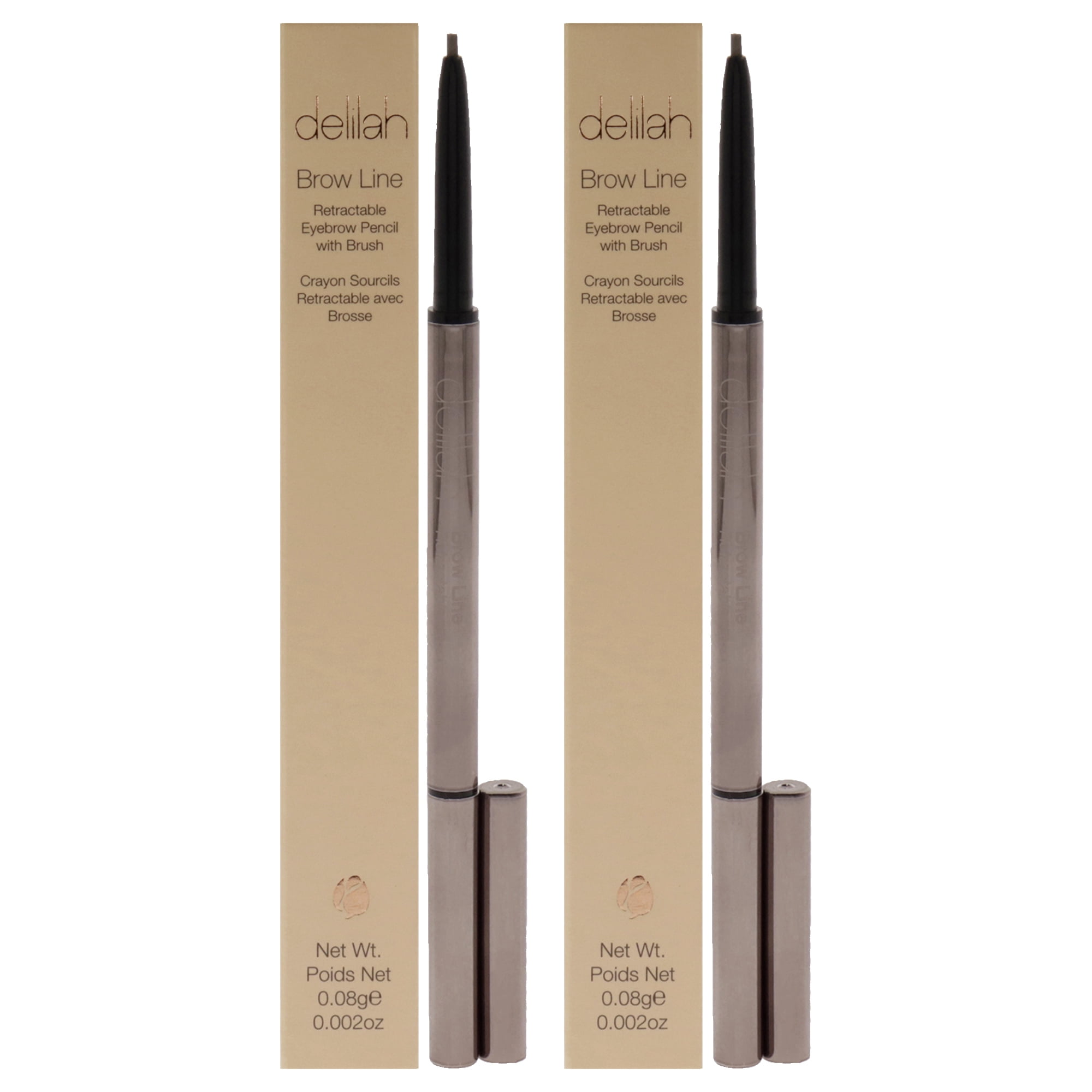 Brow Line Retractable Eyebrow Pencil With Brush - Ash by Delilah for Women - 0.002 oz Eyebrow - Pack of 2