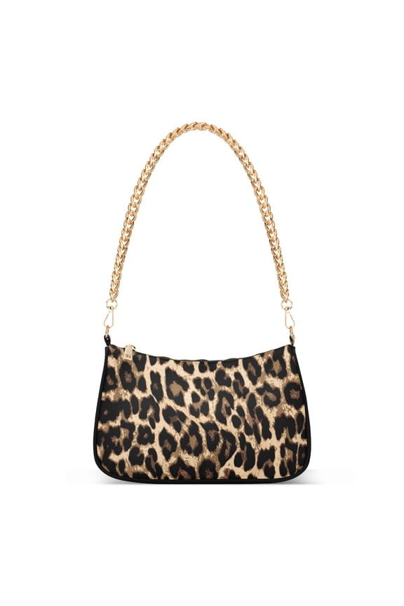 Brow-black Leopard Print Womens Chain Shoulder Bag Tote Handbag Clutch Hobo Purse with Zipper for Travel Casual