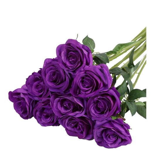 BrowQuartz 10PCS Artificial Flowers Waterproof Fake Silk Lightweight Roses Bouquet for Wedding Party Gift Halloween Decorations Purple