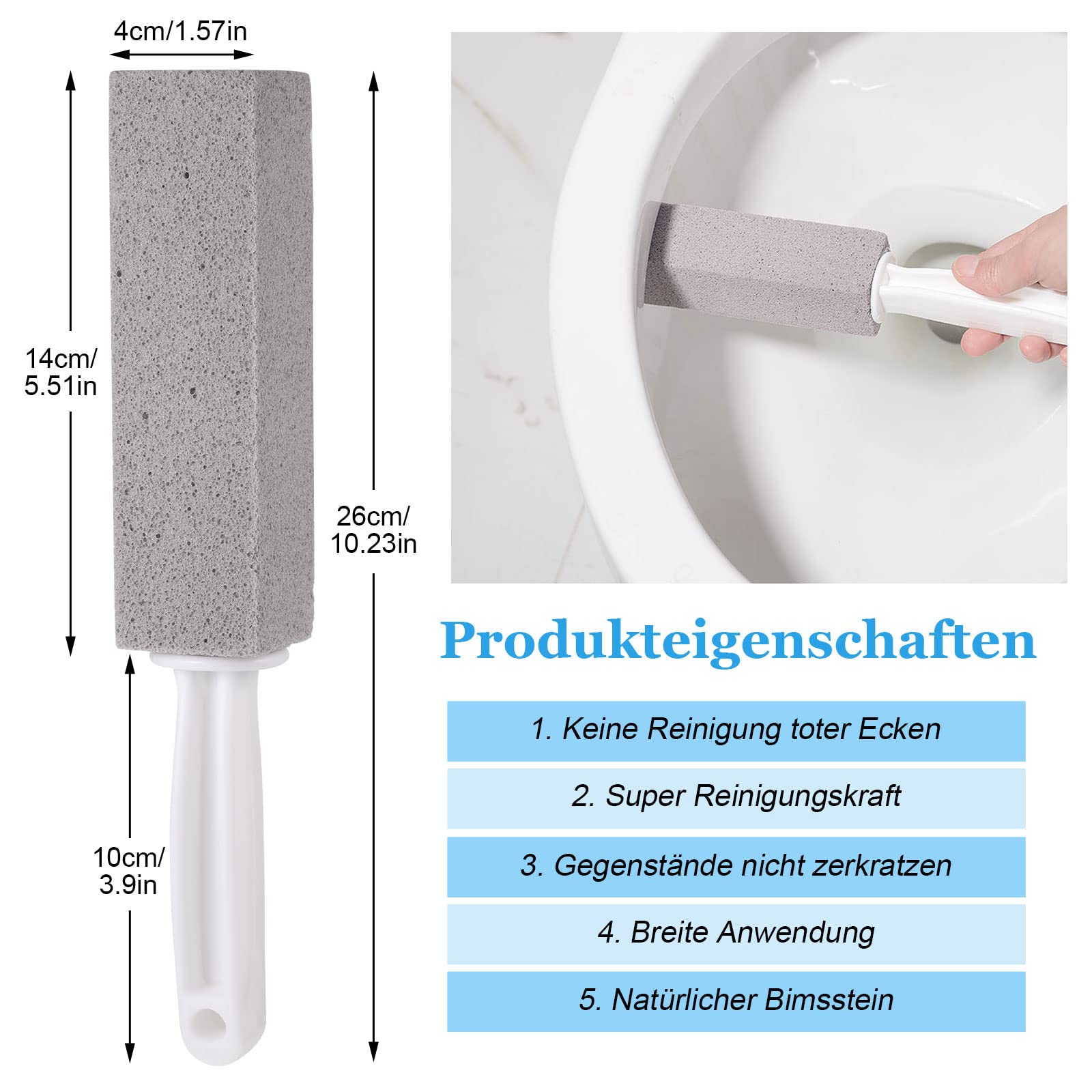 BrowQuartz 4piece Easy To Clean Pumice Stone Toilet Brush Sturdy And