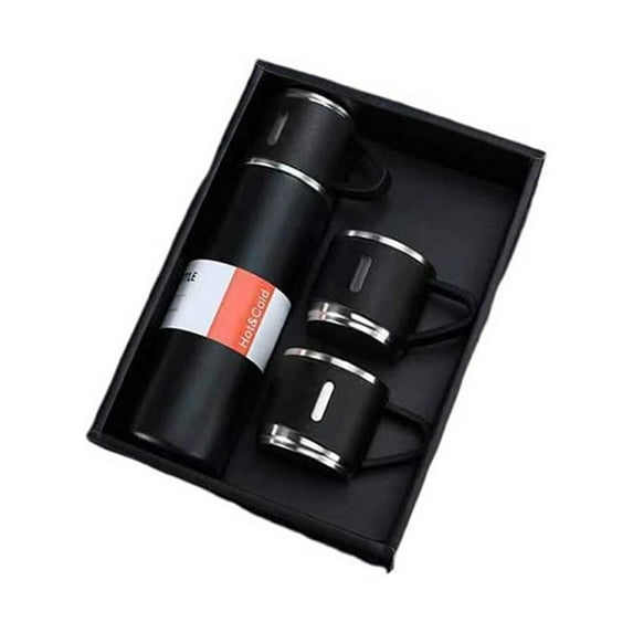BrowQuartz 500ml Stainless Steel Vacuum Flask Cup Home Office Travel Indoor Outdoor Sports Insulated Water Bottle Milk Thermal Mug Black with 2 Lids