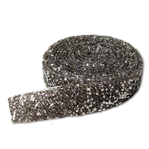 BrowQuartz Bling Stickers Glitter Rhinestone Chain Resin Crystal Decoration Applique Craft Fix Decor Beads Hot Melt Adhesive Drill Strip Deep Gary 1 Yard 3.5cmWidth