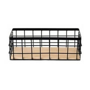 BrowQuartz Metal Storage Basket Wood Base Wrought Iron Organizer Shelf Home Sundries Cosmetics Finishing Cutlery Decorations 25*10*7cm/Black