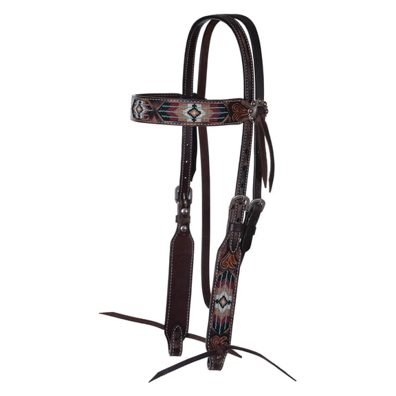 Circle Y Beaded Southwest Browband Headstall, Full, Brown