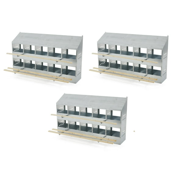 Brower Galvanized Steel 10 Hole 50 Bird Nest Chicken Brooding Box (3 Pack)