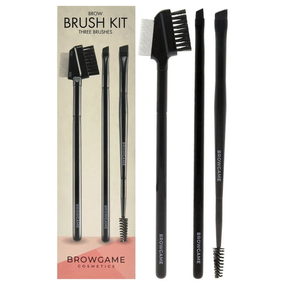 Browgame Brow Brush Kit , 3 Pc Combo Brush, Dual Banded Brush, Angled Brush