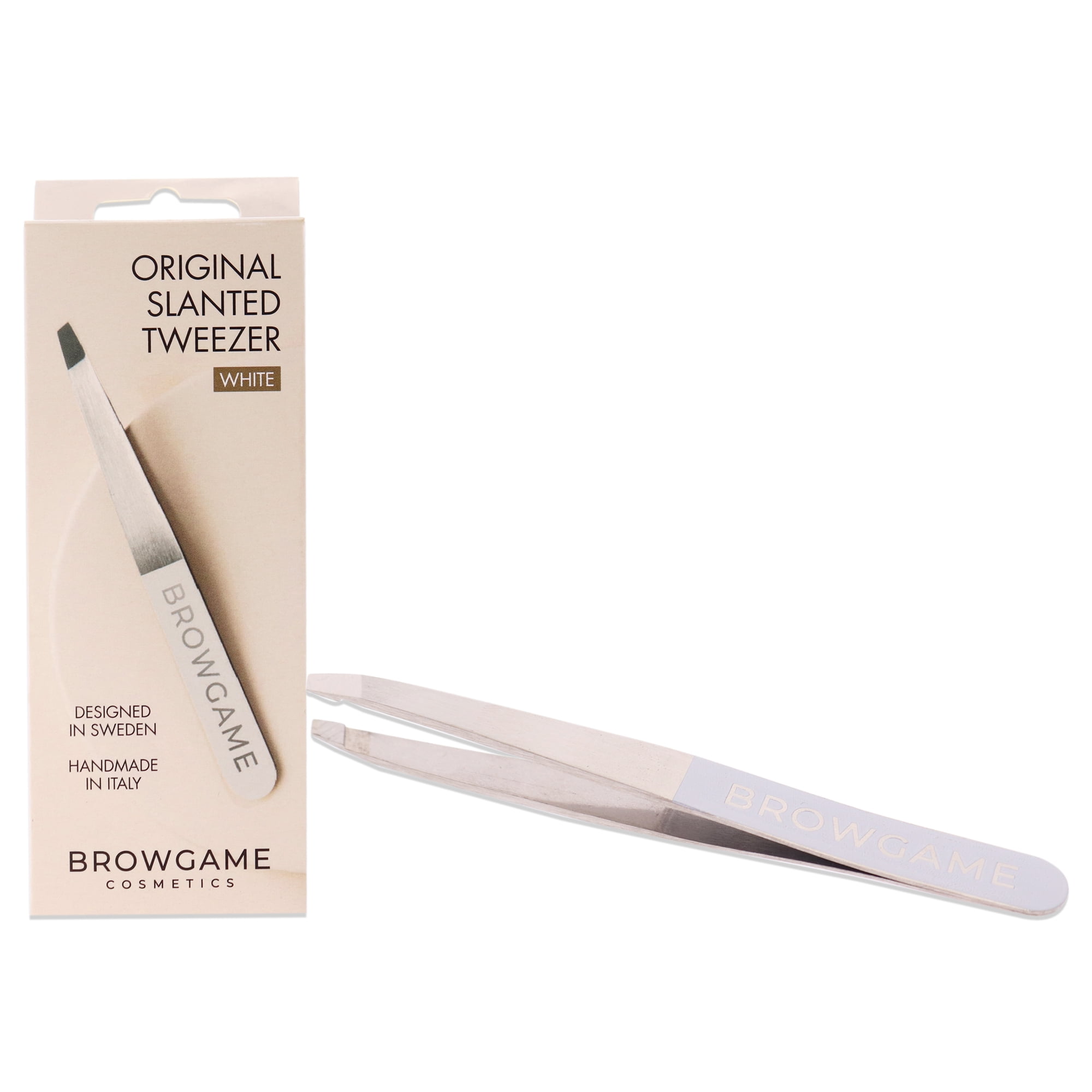 Original Slanted Tweezer - White & Silver - Browgame Cosmetics –