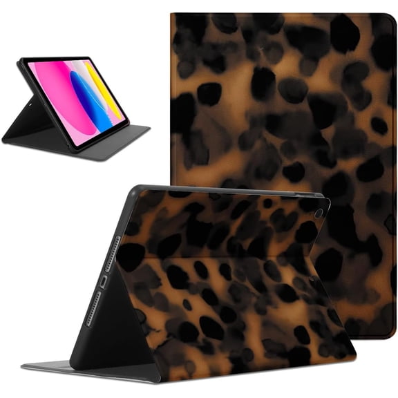 Browm Black Cool Leopard Tortoise Shell Tablet Case for iPad Pro 11 2021/2020/2018 11", Retro Unique Cheetah Print Design Cover Protective Funda Flip PU Leather Cases for Boy Men Girls