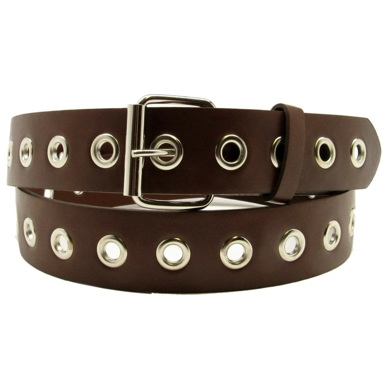 Brown 1 Hole Row Silver Grommets Bonded Leather Belt  display picture 3