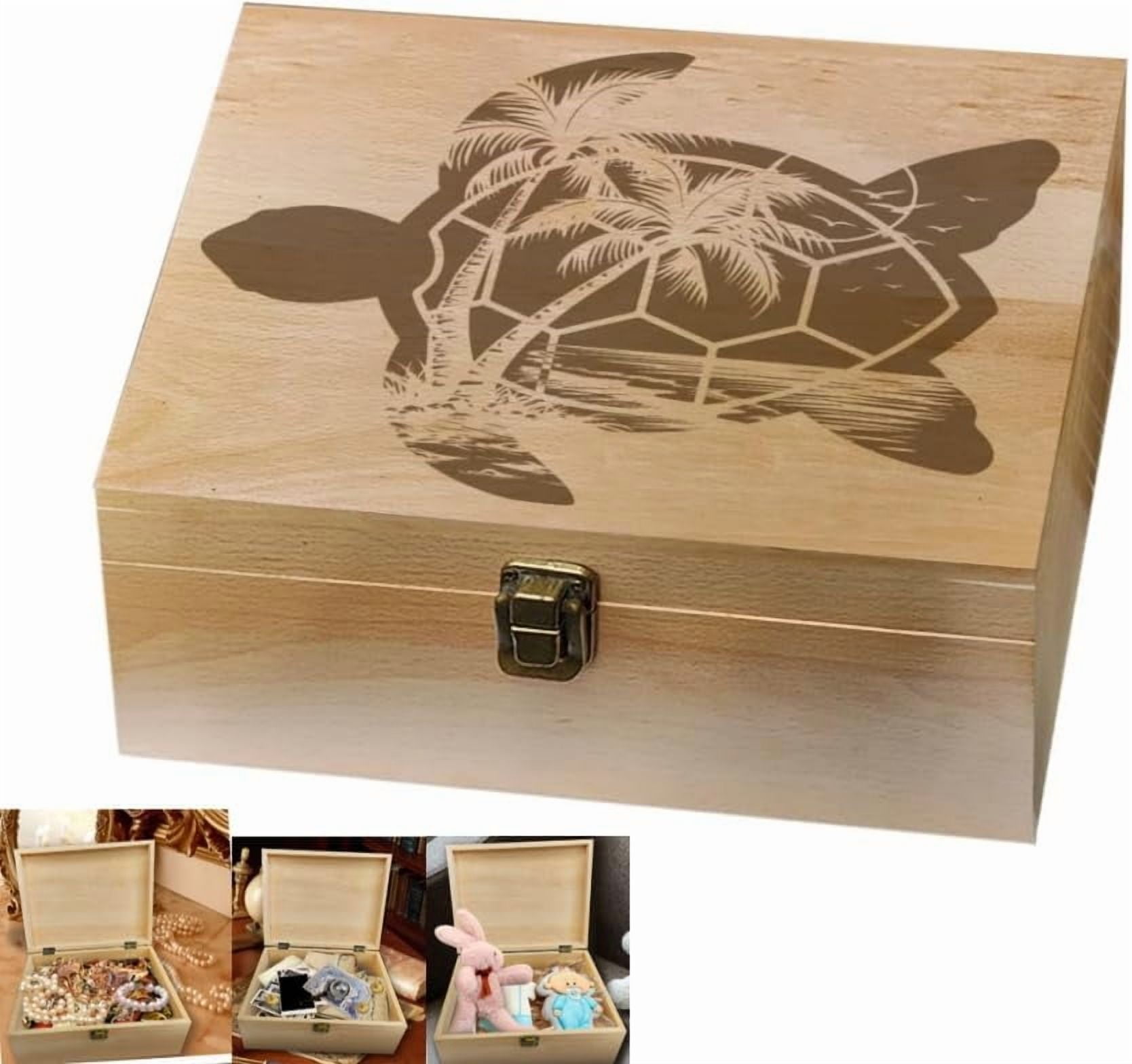 Brown 1 Pc Wooden Memory Keepsake Box Sea Turtle Memory Box with Hinged Lids Summer Beach Animals Theme Keepsake Chest for Anniversary Wedding Souvenirs Picture Letter Storage 9.6x7.6x4inch