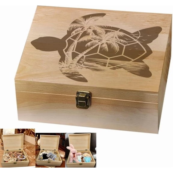 Brown 1 Pc Wooden Memory Keepsake Box Sea Turtle Memory Box with Hinged Lids Summer Beach Animals Theme Keepsake Chest for Anniversary Wedding Souvenirs Picture Letter Storage 9.6x7.6x4inch
