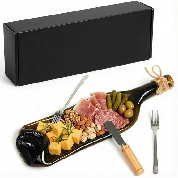 Brown 1 Wine Bottle Serving Tray Upcycled Glass Charcuterie Board for Cheese Appetizers