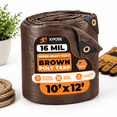 Poly Edge Brown 10' X 12' Super Heavy Duty 16 Mil Poly Tarp Cover with Reinforced ...