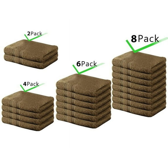 Brown 100% Cotton 1 Pack, 2 Pack, 4 Pack, 6 Pack, 8 Pack BathTowels Hotel & Spa Quality