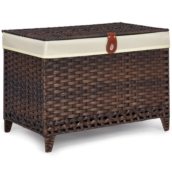 Brown 105L Wicker Storage Chest with Lid and Removable Liner Bag