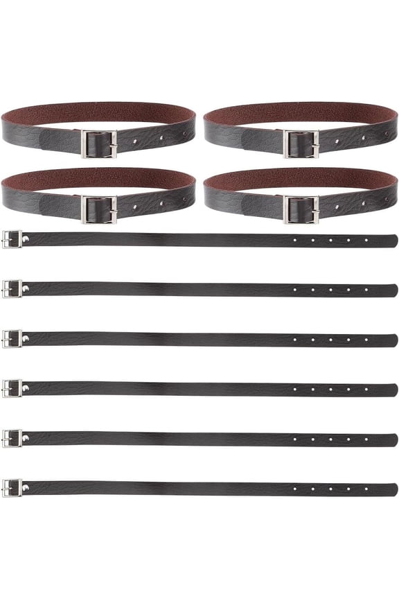 Brown 10Pcs Black Traditional Kilt Extender Straps Necklaces 17x0.8 Inch Scottish Stirrup PU Leather Cuff Armbands