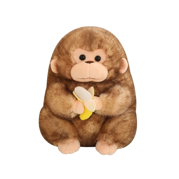 Brown 11.8 Inch Brown Simulated Monkey Plush Toy Eating Banana For Kids Soft Stuffed Animal