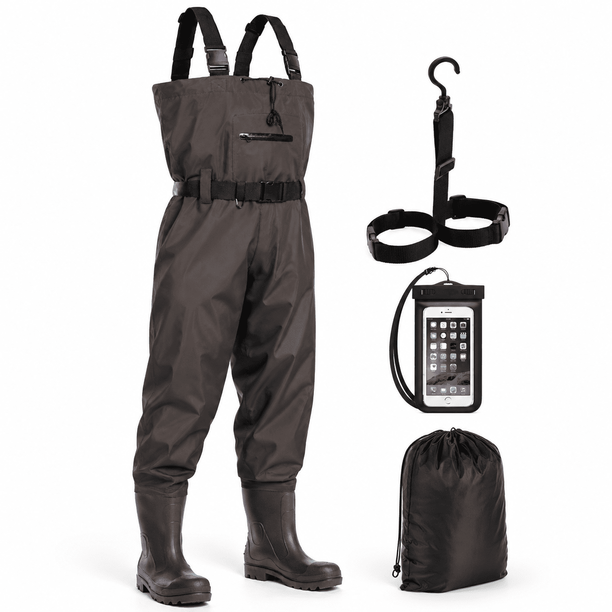 Brown 11 Chest Waders Waterproof 2-ply Nylon PVC Fishing Waders with ...