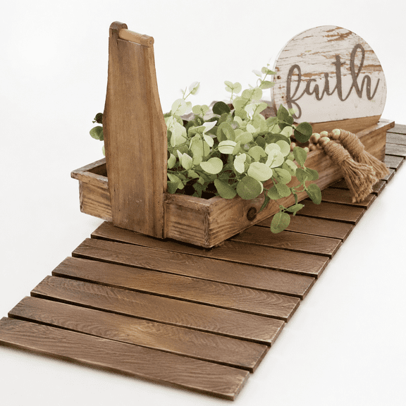 Brown 12" x 25" Wooden Table Runner with Thick Felting Decorations