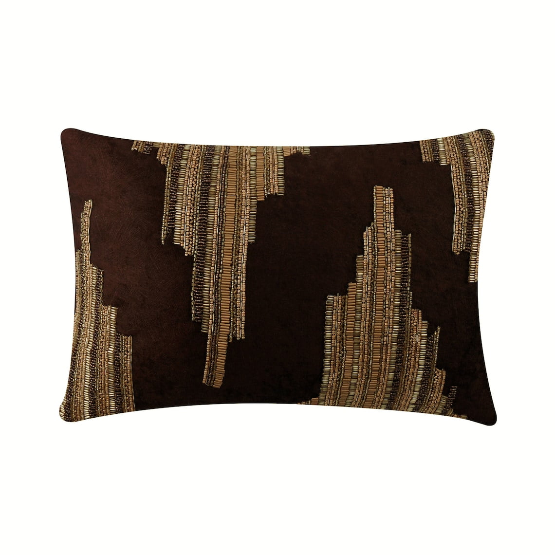 Brown 12"x16" (30x40 cm) Lumbar Pillow Covers, Leather Chenille Abstract, Beaded Oblong Pillow Covers, Abstract Pattern Modern Style - Temple Gold