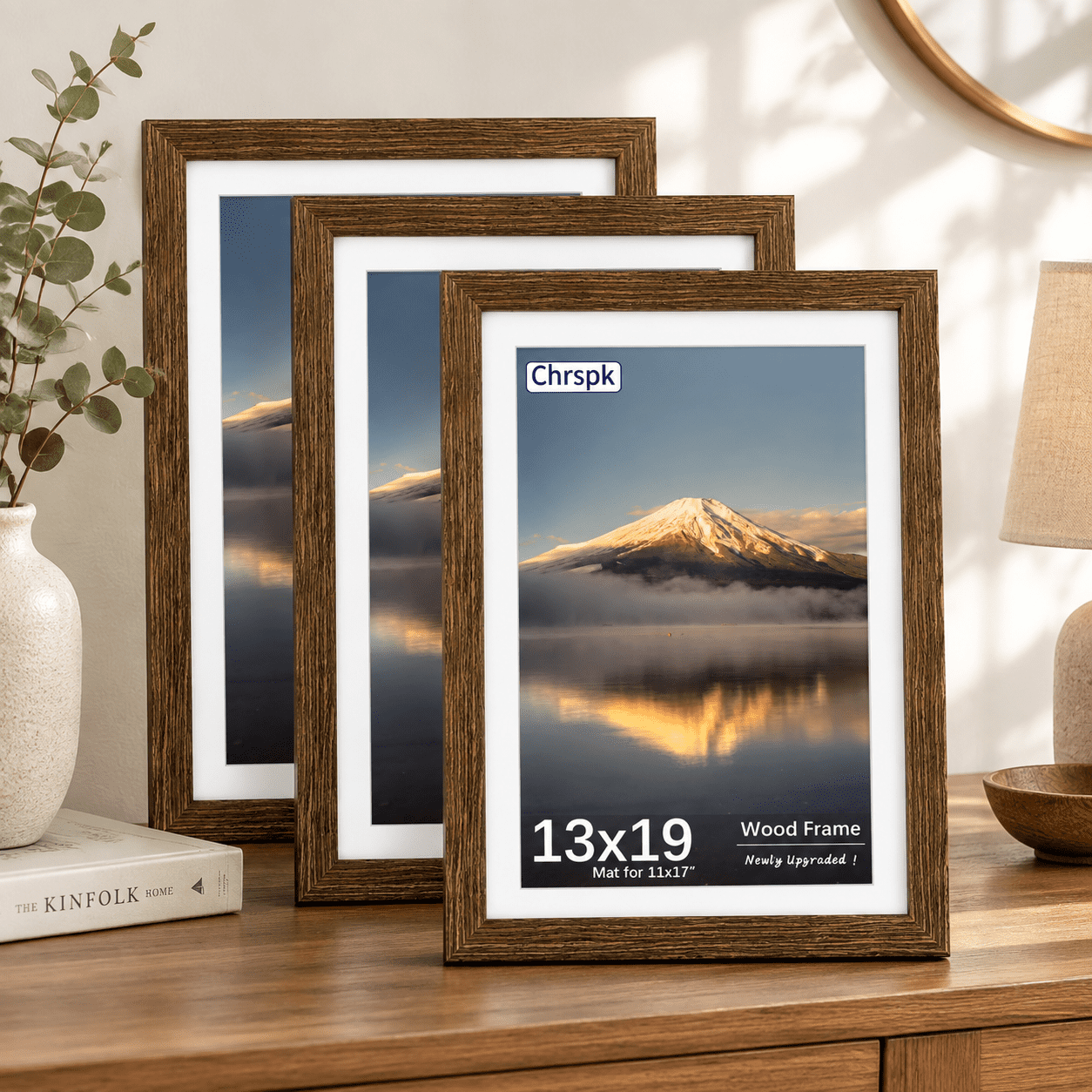 Rustic Picture Frame Set Brown 13x19 Picture Frame Set of 3, Rustic Engineered Wood with 11x17 ...