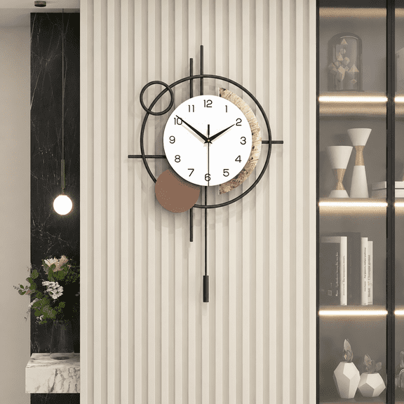 Brown 13x21 in Modern Pendulum Decorative Wall Clock for Home Living Room Bedroom