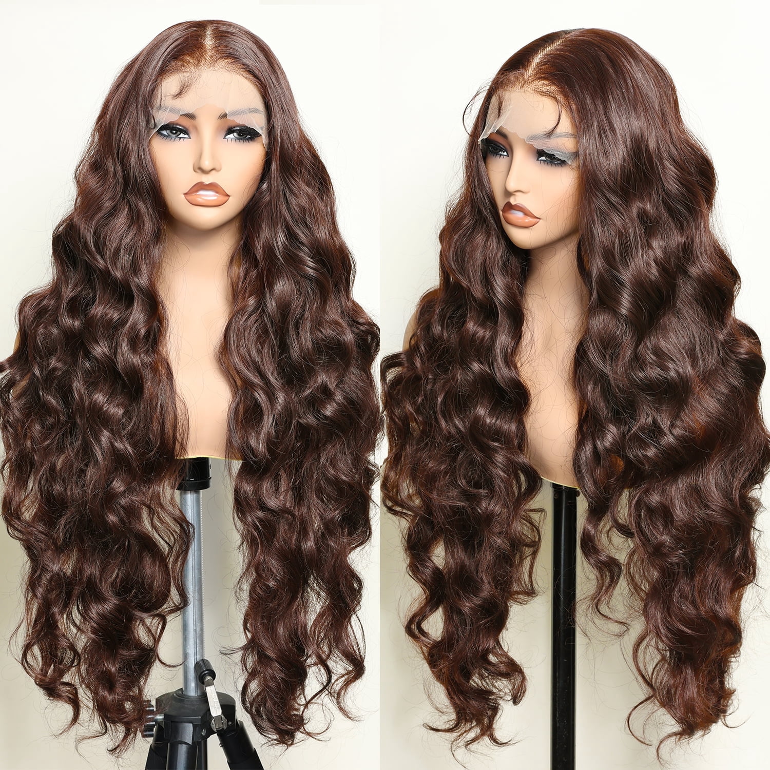 Brown 13x6 Lace Frontal Wig 32 Inch Long Lightweight Wavy Hair Pre Plucked Hairline with Baby Hair Glueless Transparent Lace Heat Resistant Synthetic Lace Front Wigs for Black Women