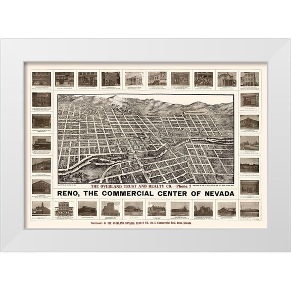 Brown 14x11 White Modern Wood Framed Museum Art Print Titled - Reno Nevada - Brown 1907