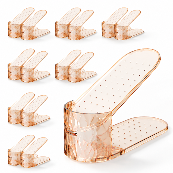 Brown 15 Pack Stackable Double Layer Shoe Slot Organizer For Closet Storage