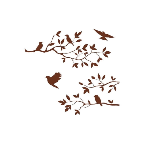 Picniva Burnish Birds and Blossoms Vinyl Wall Decal, Brown, 15 x 44 in, Removable, Decorative Home Bedroom Living Room Decor, Home Decor