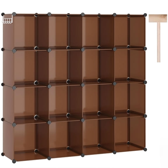 Brown 16-Cube Plastic Modular Storage Organizer for Home Bedroom
