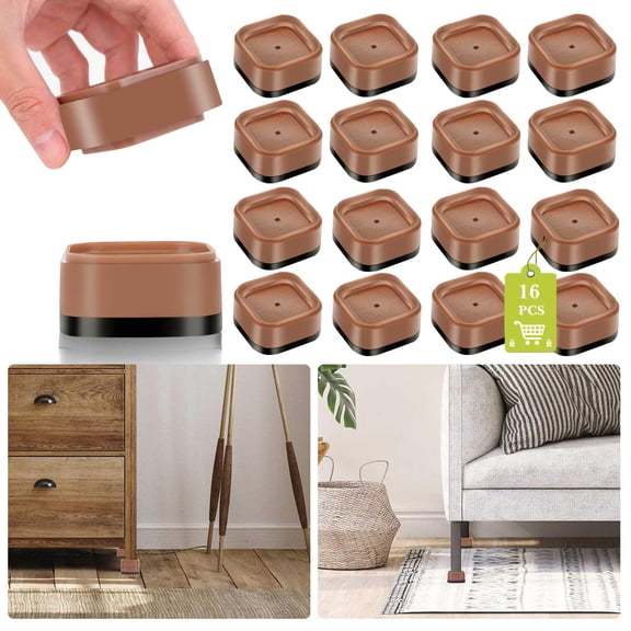 Brown 16 Pack Furniture Risers 1 Inch Heavy Duty Stackable Non-Slip Lift Blocks For Sofa Cabinet Bed Desk Chair