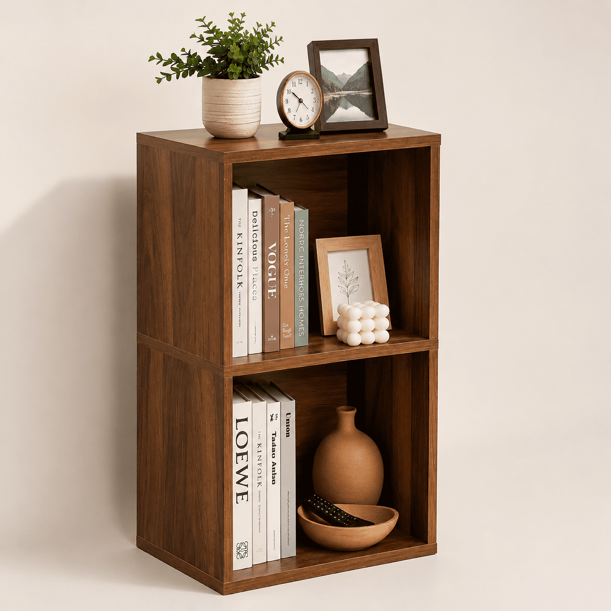 Cubing Language Brown 2 Cube Wooden Storage Bookcase for Bedroom, Living Room and ...