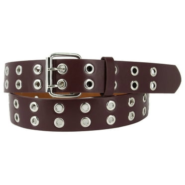 Brown 2 Holes Row Silver Grommets Bonded Leather Belt Removable Buckle