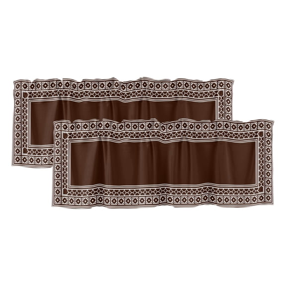 Brown 2 Panels Kitchen Valance, Boho Diamond Pattern Border Rustic Southwestern Curtains Valances for Small Windows Rod Pocket Window Treatments for Living Room Bedroom 42" W x 12" L