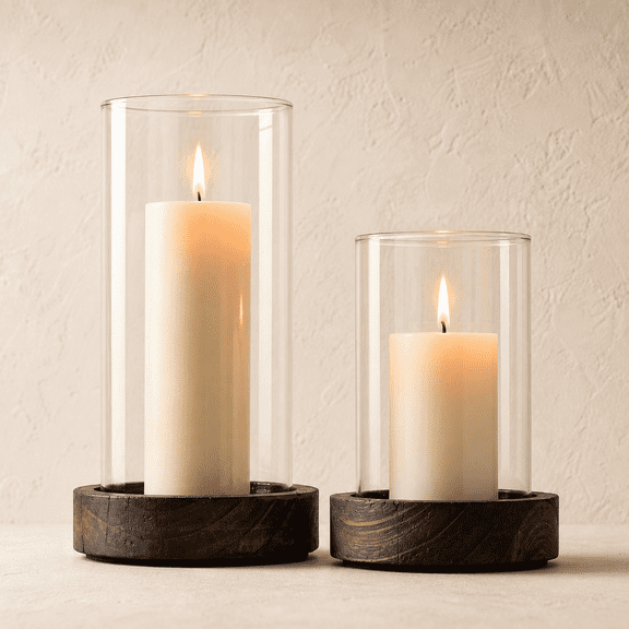 Brown 2-Piece Hurricane Candle Holders Rustic Home Decor Weddings Table Centerpieces