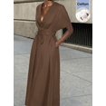 thumbnail image 1 of Brown-2 V-Neck Wrap Maxi Dress With Tie Waist And Kimono Sleeves, 1 of 9