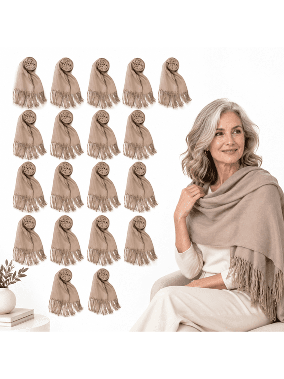 Brown 20-Pack Pashmina Shawl Wraps With Fringes For Evening Dresses