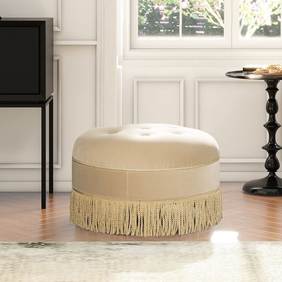 Brown 24" Round Accent Bench / Tassel Rope Fringe