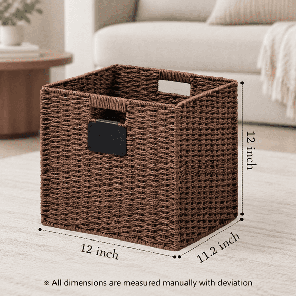 Brown 2pack-12L×12H×11.2W Woven Paper Rope Square Storage Baskets