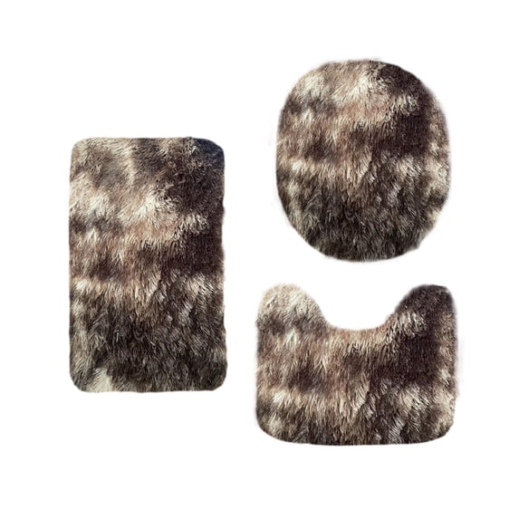 Brown 3-Piece Bath Mat Set Thick Toilet Rug With U-Shape Cover And Lid Soft Water Absorbent Non-Slip Carpet For Bathroom Winter Use 40X38In + 40X50In + 40X60In 4.2Lb