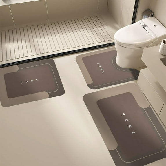 Brown 3 Piece Bathroom Mat Set Super Absorbent Non Slip Toilet Rug Combo 16x24 20x31 20x24 Inches